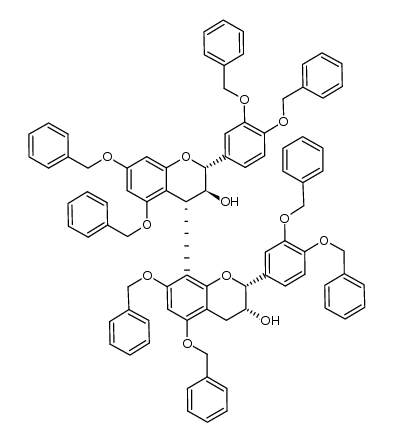 [4,8'-Bi-2H-1-benzopyran]-3,3'-diol, 2,2'-bis[3,4-bis(phenylmethoxy)phenyl]-3,3',4,4'-tetrahydro-5,5',7,7'-tetrakis(phenylmethoxy)-, (2R,2'R,3S,3'R,4S)- 结构式