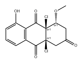 2,9,10(1H)-蒽三酮,4a,9a-二氯-3,4,4a,9a-四氢-5-羟基-4-甲氧基-,(4R,4aR,9aS)-rel- 结构式