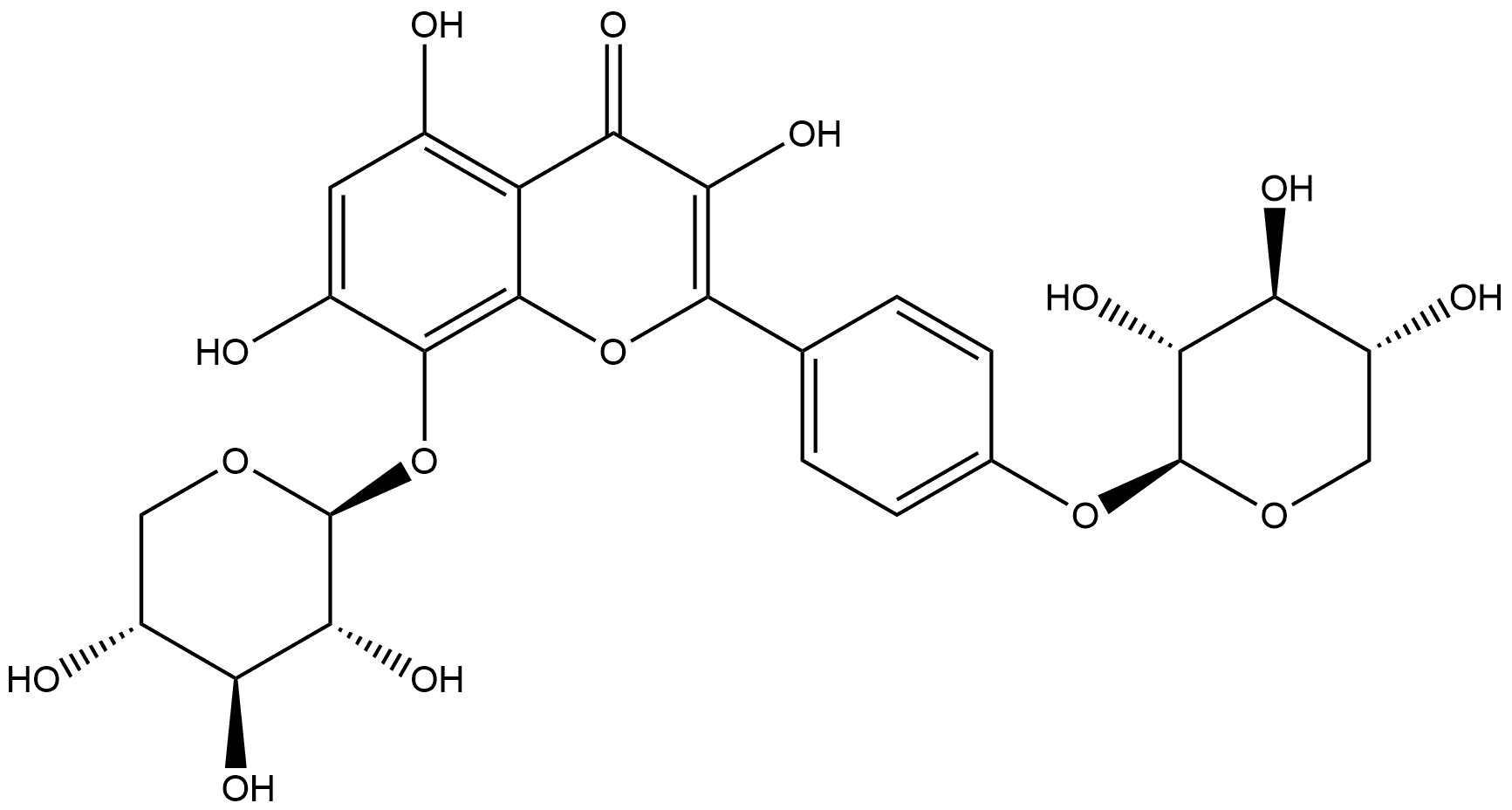 3,5,7-三羟基-8-(β-D-吡喃木糖氧基)-2-[4-(β-D-吡喃木糖氧基)苯基]-4H-1-苯并吡喃-4-酮 结构式