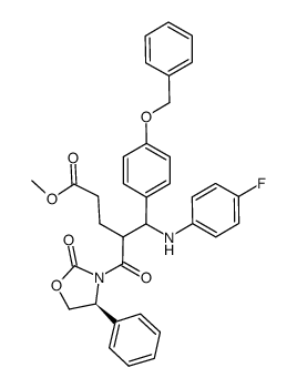 3-Oxazolidinepentanoic acid, γ-[[(4-fluorophenyl)amino][4-(phenylmethoxy)phenyl]methyl]-δ,2-dioxo-4-phenyl-, methyl ester, (4S)- 结构式