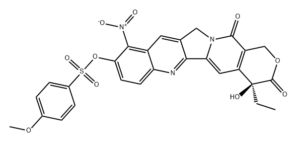 Benzenesulfonic acid, 4-methoxy-, (4S)-4-ethyl-3,4,12,14-tetrahydro-4-hydroxy-10-nitro-3,14-dioxo-1H-pyrano[3',4':6,7]indolizino[1,2-b]quinolin-9-yl ester 结构式