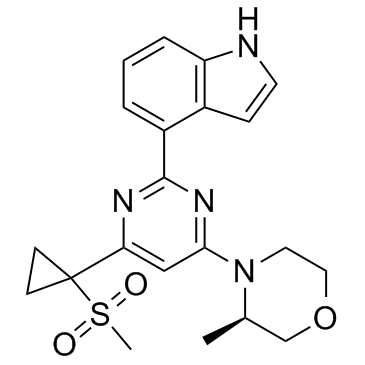4-[4-[(3R)-3-甲基-4-吗啉基]-6-[1-(甲基磺酰基)环丙基]-2-嘧啶基]-1H-吲哚 结构式