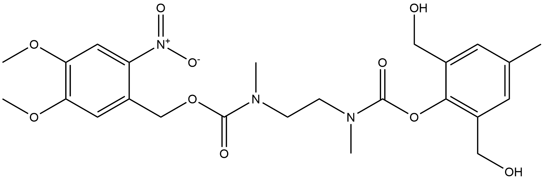Carbamic acid, N-[2-[[[2,6-bis(hydroxymethyl)-4-methylphenoxy]carbonyl]methylamino]ethyl]-N-methyl-, (4,5-dimethoxy-2-nitrophenyl)methyl ester 结构式