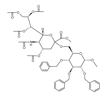 α-D-Glucopyranoside, methyl 6-O-(N-acetyl-4,7,8,9-tetra-O-acetyl-1-methylneuraminosyl)-2,3,4-tris-O-(phenylmethyl)- 结构式