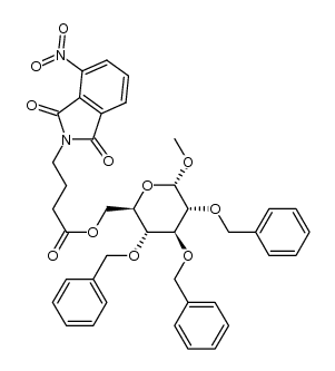 α-D-Glucopyranoside, methyl 2,3,4-tris-O-(phenylmethyl)-, 6-(1,3-dihydro-4-nitro-1,3-dioxo-2H-isoindole-2-butanoate) 结构式