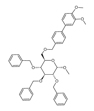 α-D-Glucopyranoside, methyl 6-O-[(3',4'-dimethoxy[1,1'-biphenyl]-4-yl)methyl]-2,3,4-tris-O-(phenylmethyl)- 结构式