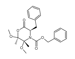 4-Morpholinecarboxylic acid, 2,3-dimethoxy-2,3-dimethyl-6-oxo-5-(phenylmethyl)-, phenylmethyl ester, (2S,3R,5R)- 结构式