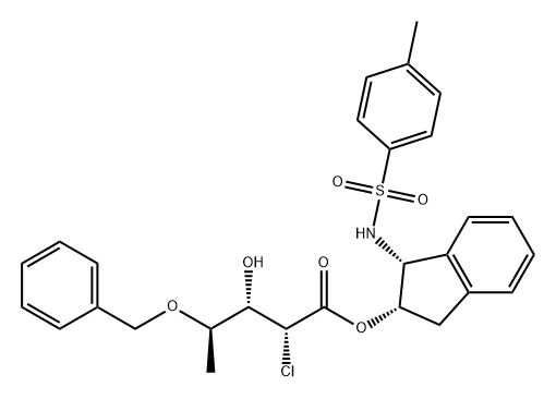 D-Xylonic acid, 2-chloro-2,5-dideoxy-4-O-(phenylmethyl)-, (1R,2S)-2,3-dihydro-1-[[(4-methylphenyl)sulfonyl]amino]-1H-inden-2-yl ester 结构式