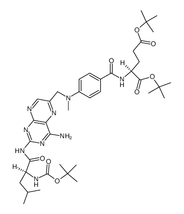 L-Glutamic acid, N-[4-[[[4-amino-2-[[2-[[(1,1-dimethylethoxy)carbonyl]amino]-4-methyl-1-oxopentyl]amino]-6-pteridinyl]methyl]methylamino]benzoyl]-, bis(1,1-dimethylethyl) ester, (S)- (9CI) 结构式