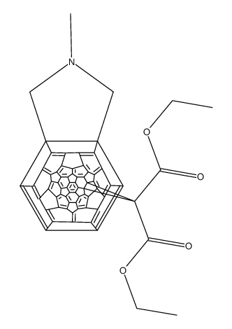 2'H,3''H-Cyclopropa[34,35][5,6]fullereno-C60-Ih-[1,9-c]pyrrole-3'',3''-dicarboxylic acid, 1',5'-dihydro-1'-methyl-, diethyl ester 结构式