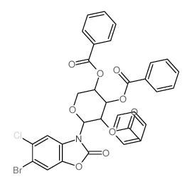 6-溴-5-氯-3-(2',3',4'-三苯甲酰基-β-D-吡喃核糖基)-2-苯并恶唑啉酮 结构式