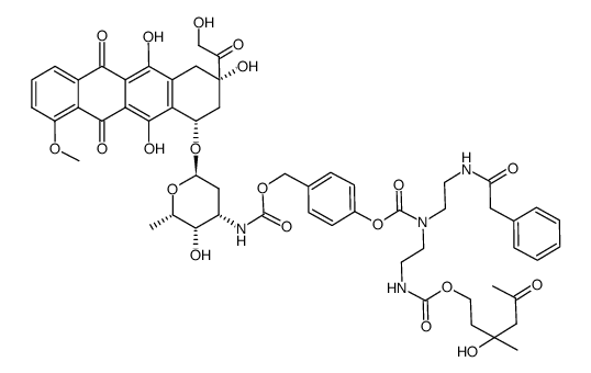 5,12-Naphthacenedione, 7,8,9,10-tetrahydro-6,8,11-trihydroxy-8-(2-hydroxyacetyl)-1-methoxy-10-[[2,3,6-trideoxy-3-[[[[4-[[[[2-[[[(3-hydroxy-3-methyl-5-oxohexyl)oxy]carbonyl]amino]ethyl][2-[(2-phenylacetyl)amino]ethyl]amino]carbonyl]oxy]phenyl]methoxy]carbonyl]amino]-α-L-lyxo-hexopyranosyl]oxy]-, (8S,10S)- 结构式