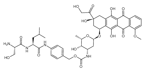 5,12-Naphthacenedione, 7,8,9,10-tetrahydro-6,8,11-trihydroxy-8-(2-hydroxyacetyl)-1-methoxy-10-[[2,3,6-trideoxy-3-[[[[4-[(L-seryl-L-leucyl)amino]phenyl]methoxy]carbonyl]amino]-α-L-lyxo-hexopyranosyl]oxy]-, (8S,10S)- 结构式