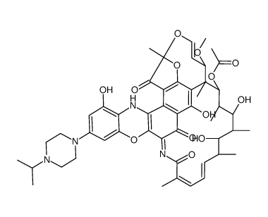 Rifamycin VIII, 1,4-didehydro-1-deoxy-1,4-dihydro-3'-hydroxy-5'-[4-(1-methylethyl)-1-piperazinyl]-1-oxo- 结构式