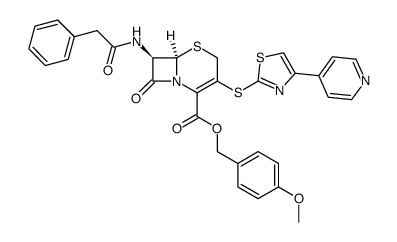 (6R,7R)-7-苯乙酰氨基-3-[4-(4-吡啶基)-2-噻唑基]硫代-8-氧代-5-硫杂-1-氮杂双环[4.2.0]辛-2-烯-2-羧酸对甲氧基苄酯 结构式