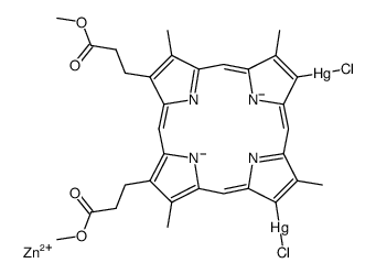 Mercury, dichloro[μ3-[dimethyl 3,7,12,17-tetramethyl-21H,23H-porphine-2,18-dipropanoato(4-)-κC8:κC13:κN21,κN22,κN23,κN24]](zinc)di- (9CI) 结构式