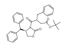 3-Oxazolidinebutanoic acid, 4-(diphenylmethyl)-γ,2-dioxo-β-(phenylmethyl)-, 1,1-dimethylethyl ester, (βR,4R)- 结构式