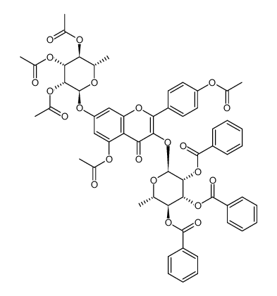 4H-1-Benzopyran-4-one, 5-(acetyloxy)-2-[4-(acetyloxy)phenyl]-7-[(2,3,4-tri-O-acetyl-6-deoxy-α-L-mannopyranosyl)oxy]-3-[(2,3,4-tri-O-benzoyl-6-deoxy-α-L-mannopyranosyl)oxy]- 结构式