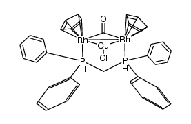 Rhodium, μ-carbonyl(chlorocopper)bis(η5-2,4-cyclopentadien-1-yl)[μ-[methylenebis[diphenylphosphine]-P:P']]di-, (2Cu-Rh)(Rh-Rh) (9CI) 结构式