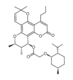 Acetic acid, 2-[[(1R,2S,5R)-5-methyl-2-(1-methylethyl)cyclohexyl]oxy]-, (2R,3R,4S)-3,4-dihydro-2,3,10,10-tetramethyl-6-oxo-8-propyl-2H,6H,10H-benzo[1,2-b:3,4-b':5,6-b'']tripyran-4-yl ester 结构式