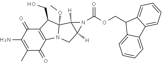 Azirino[2′,3′:3,4]pyrrolo[1,2-a]indole-1(2H)-carboxylic acid, 6-amino-1a,4,7,8,8a,8b-hexahydro-8-(hydroxymethyl)-8a-methoxy-5-methyl-4,7-dioxo-, 9H-fluoren-9-ylmethyl ester, (1aS,8S,8aR,8bS)- 结构式