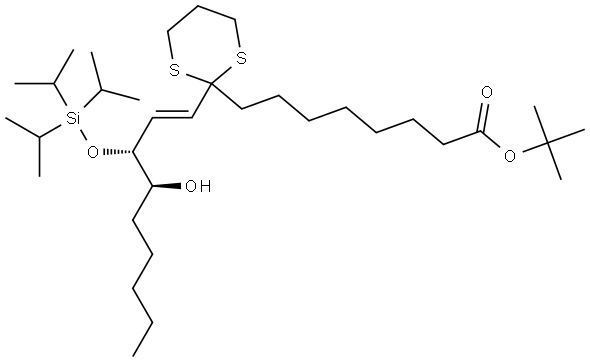 1,3-二噻烷-2-辛酸, 2-[(1E,3R,4S)-4-羟基-3-[[三(1-甲基乙基)硅基]氧基]-1-壬烯-1-基]-, 1,1-二甲基乙基酯 结构式