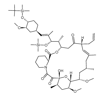13,17-Epoxy-3H-pyrido[2,1-c][1,4]oxaazacycloheneicosine-1,5,18,19(4H,21H)-tetrone, 3-[4-[4-[[(1,1-dimethylethyl)dimethylsilyl]oxy]-3-methoxycyclohexyl]-1,3-dimethyl-2-[(trimethylsilyl)oxy]-3-butenyl]-6,9,10,11,12,13,14,15,16,17,22,23,24,24a-tetradecahydro-17-hydroxy-12,14-dimethoxy-8,10,16-trimethyl-6-(2-propenyl)-, [3S-[3R*[1R*,2R*,4(1S*,3S*,4S*)],6S*,10R*,12R*,13R*,14R*,16S*,17S*,24aR*]]- 结构式