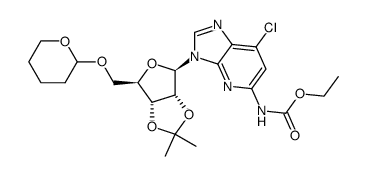 Carbamic acid, [7-chloro-3-[2,3-O-(1-methylethylidene)-5-O-(tetrahydro-2H-pyran-2-yl)-β-D-ribofuranosyl]-3H-imidazo[4,5-b]pyridin-5-yl]-, ethyl ester (9CI) 结构式