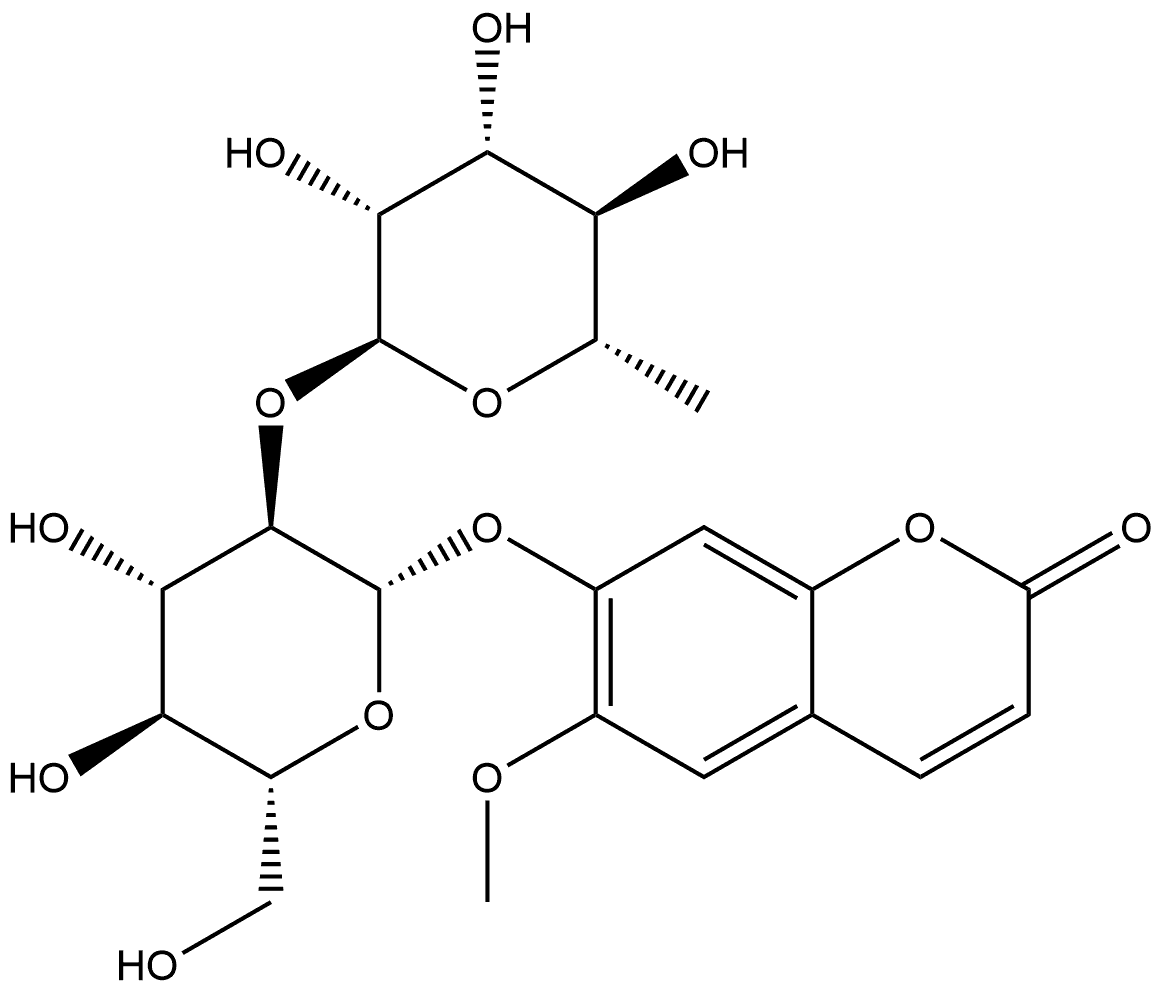 7-[[2-O-(6-脱氧-α-L-甘露吡喃糖基)-β-D-吡喃葡萄糖基]氧基]-6-甲氧基-2H-1-苯并吡喃-2-酮 结构式