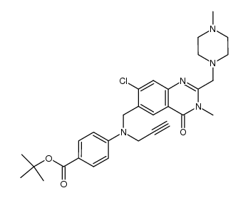 Benzoic acid, 4-[[[7-chloro-3,4-dihydro-3-methyl-2-[(4-methyl-1-piperazinyl)methyl]-4-oxo-6-quinazolinyl]methyl]-2-propyn-1-ylamino]-, 1,1-dimethylethyl ester 结构式