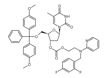 Thymidine, 5'-O-[bis(4-methoxyphenyl)phenylmethyl]-, 3'-[2-[[(2,4-difluorophenyl)methyl]-2-pyridinylamino]ethyl carbonate] 结构式