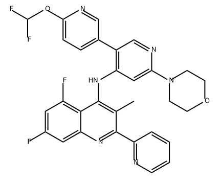 4-Quinolinamine, N-[6'-(difluoromethoxy)-6-(4-morpholinyl)[3,3'-bipyridin]-4-yl]-5,7-difluoro-3-methyl-2-(2-pyridinyl)- 结构式