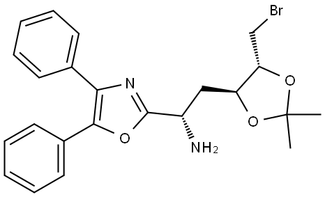L-threo-Pentitol, 1-amino-5-bromo-1,2,5-trideoxy-1-(4,5-diphenyl-2-oxazolyl)-3,4-O-(1-methylethylidene)-, (1S)- 结构式