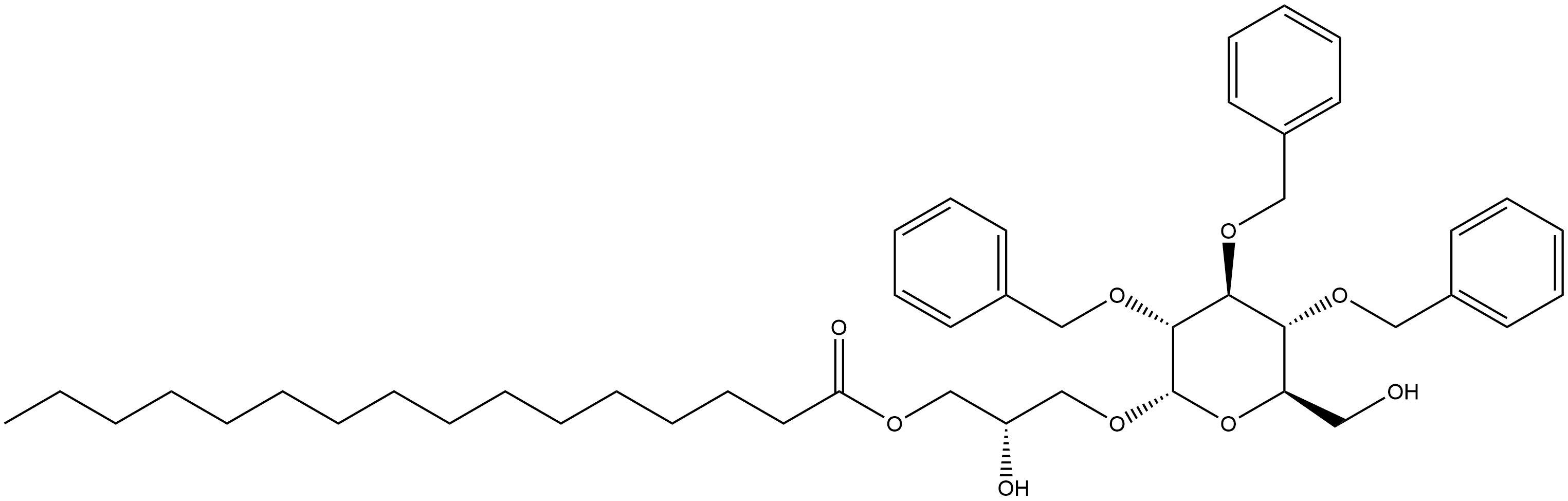 α-D-Glucopyranoside, (2S)-2-hydroxy-3-[(1-oxohexadecyl)oxy]propyl 2,3,4-tris-O-(phenylmethyl)- 结构式