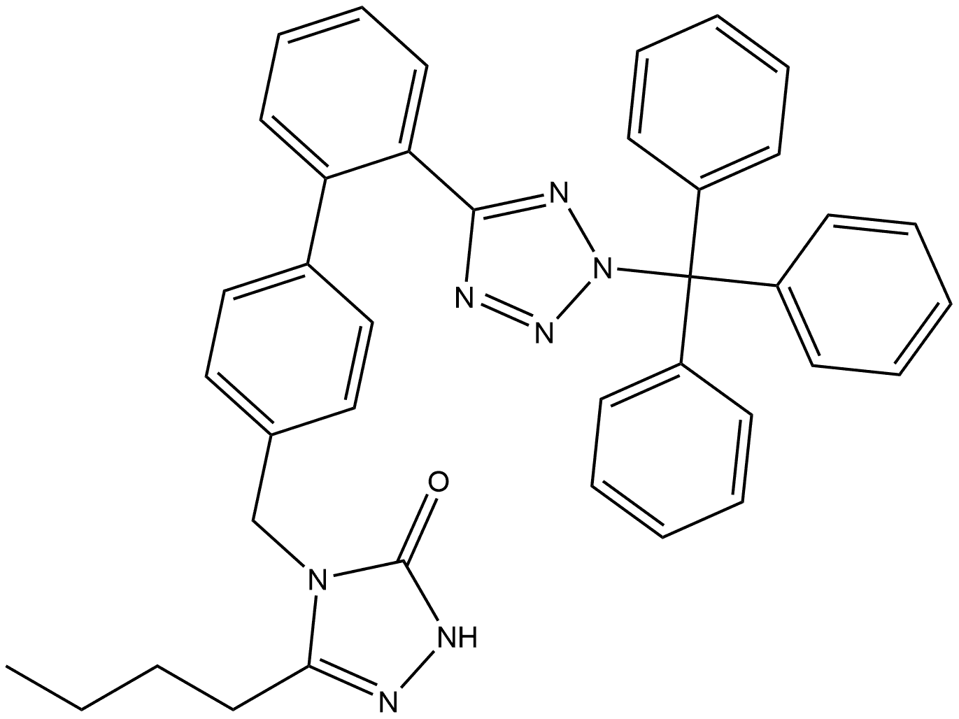 5-Butyl-2,4-dihydro-4-[[2′-[2-(triphenylmethyl)-2H-tetrazol-5-yl][1,1′-biphenyl]-4-yl]methyl]-3H-1,2,4-triazol-3-one 结构式