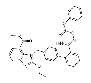 1H-Benzimidazole-7-carboxylic acid, 2-ethoxy-1-[[2'-[imino[[(phenoxycarbonyl)oxy]amino]methyl][1,1'-biphenyl]-4-yl]methyl]-, methyl ester 结构式