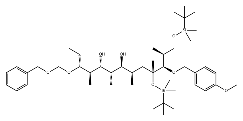 L-Arabinitol, 2,5-dideoxy-4-C-[(2R,3S,4S,5R,6R,7R)-3,5-dihydroxy-2,4,6-trimethyl-7-[(phenylmethoxy)methoxy]nonyl]-1,4-bis-O-[(1,1-dimethylethyl)dimethylsilyl]-3-O-[(4-methoxyphenyl)methyl]-2-methyl- 结构式