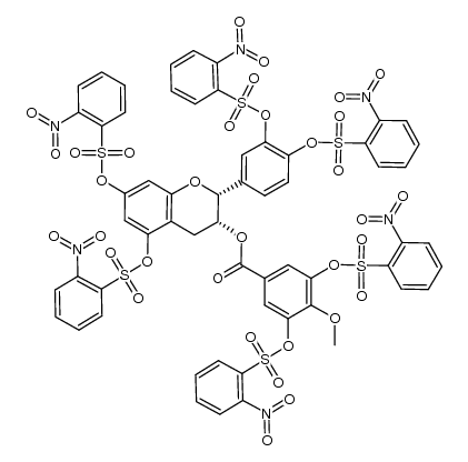Benzoic acid, 4-methoxy-3,5-bis[[(2-nitrophenyl)sulfonyl]oxy]-, (2R,3R)-2-[3,4-bis[[(2-nitrophenyl)sulfonyl]oxy]phenyl]-3,4-dihydro-5,7-bis[[(2-nitrophenyl)sulfonyl]oxy]-2H-1-benzopyran-3-yl ester 结构式