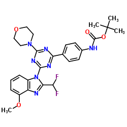 tert-Butyl 4-(4-(2-(difluoromethyl)-4-methoxy-1H-benzo[d]imidazol-1-yl)-6-morpholino-1,3,5-triazin-2-yl)phenylcarbamate 结构式