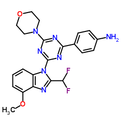 4-(4-(2-(Difluoromethyl)-4-methoxy-1H-benzo[d]imidazol-1-yl)-6-morpholino-1,3,5-triazin-2-yl)aniline 结构式