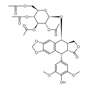 Furo[3',4':6,7]naphtho[2,3-d]-1,3-dioxol-6(5aH)-one, 5,8,8a,9-tetrahydro-5-(4-hydroxy-3,5-dimethoxyphenyl)-9-[(2,3,4,6-tetra-O-acetyl-β-D-glucopyranosyl)oxy]-, (5R,5aR,8aR,9S)- 结构式
