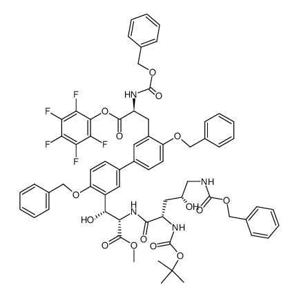 L-Serine, (4R)-N2-[(1,1-dimethylethoxy)carbonyl]-4-hydroxy-N5-[(phenylmethoxy)carbonyl]-L-ornithyl-3-[3'-[(2S)-3-oxo-3-(pentafluorophenoxy)-2-[[(phenylmethoxy)carbonyl]amino]propyl]-4,4'-bis(phenylmethoxy)[1,1'-biphenyl]-3-yl]-, methyl ester, (3R)- (9CI) 结构式