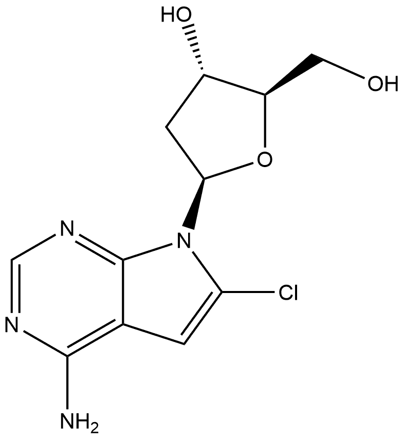 6-氯-7-(2-脱氧-β-D-赤式戊呋喃糖基)-7H-吡咯并[2,3-d]嘧啶-4-胺 结构式