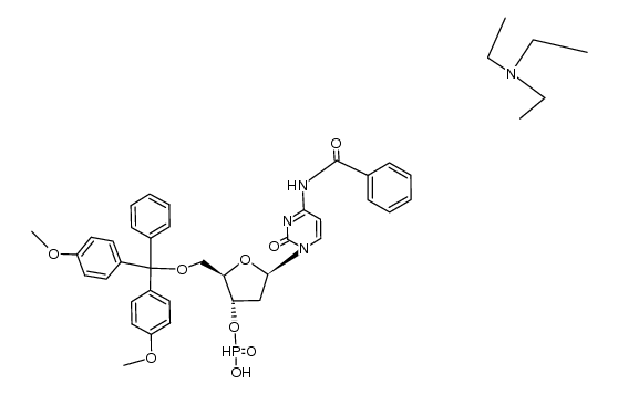 Cytidine, N-benzoyl-5'-O-[bis(4-methoxyphenyl)phenylmethyl]-2'-deoxy-, 3'-(hydrogen phosphonate), compd. with N,N-diethylethanamine (1:1) 结构式
