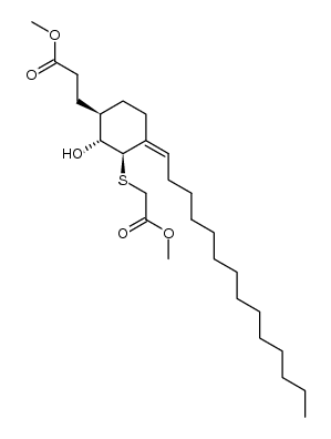rel-Methyl (1R,2R,3S,4E)-2-hydroxy-3-[(2-methoxy-2-oxoethyl)thio]-4-tetradecylidenecyclohexanepropanoate 结构式