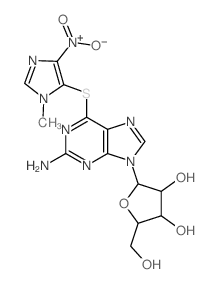 2-[2-amino-6-(3-methyl-5-nitro-imidazol-4-yl)sulfanyl-purin-9-yl]-5-(hydroxymethyl)oxolane-3,4-diol 结构式