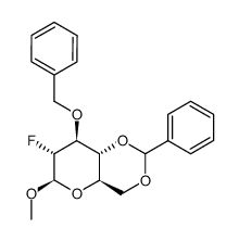 甲基2-脱氧-2-氟-3-O-苄基-4,6-O-亚苄基-β-D-吡喃葡萄糖苷 结构式