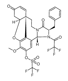 Methanesulfonic acid, 1,1,1-trifluoro-, (4aS,8aS,13R,14aR)-4a,5,9,10,12,13,14,14a-octahydro-3-methoxy-6,12-dioxo-13-(phenylmethyl)-14-(2,2,2-trifluoroacetyl)-6H-benzofuro[3a,3,2-ef]imidazo[2,1-a][2]benzazepin-2-yl ester 结构式