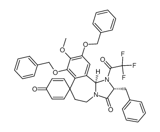 Spiro[2,5-cyclohexadiene-1,7'-[7H]imidazo[2,1-a][2]benzazepine]-3',4(2'H)-dione, 1',5',6',11'b-tetrahydro-9'-methoxy-8',10'-bis(phenylmethoxy)-2'-(phenylmethyl)-1'-(2,2,2-trifluoroacetyl)-, (2'R,11'bR)- 结构式