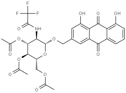 9,10-蒽二酮,1,8-二羟基-3-[[[3,4,6-三-O-乙酰基-2-脱氧-2-[(三氟乙酰基)氨基]-β-D-吡喃葡萄糖基]氧]甲基]- 结构式